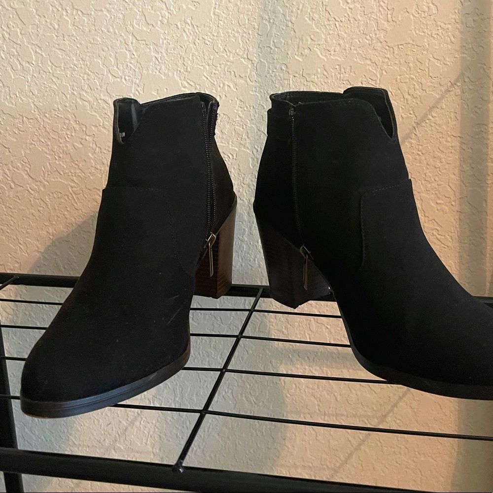 JustFab black booties, lightly used